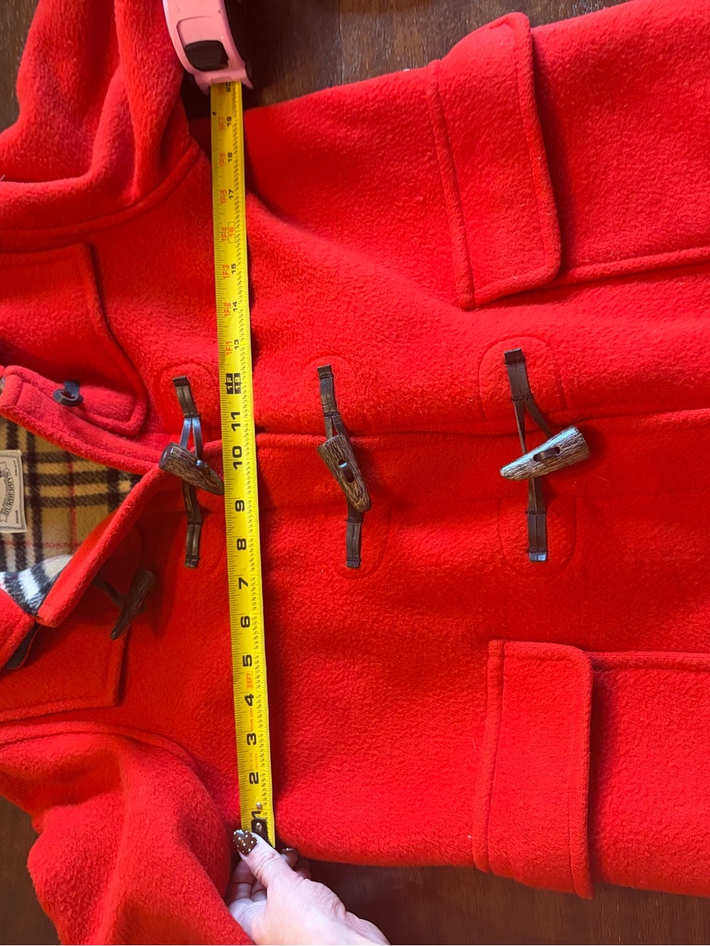 Vintage Burberrys Made in England Red 100% Wool Duffle Toggle Coat Hooded 12/13 - Picture 2 of 6
